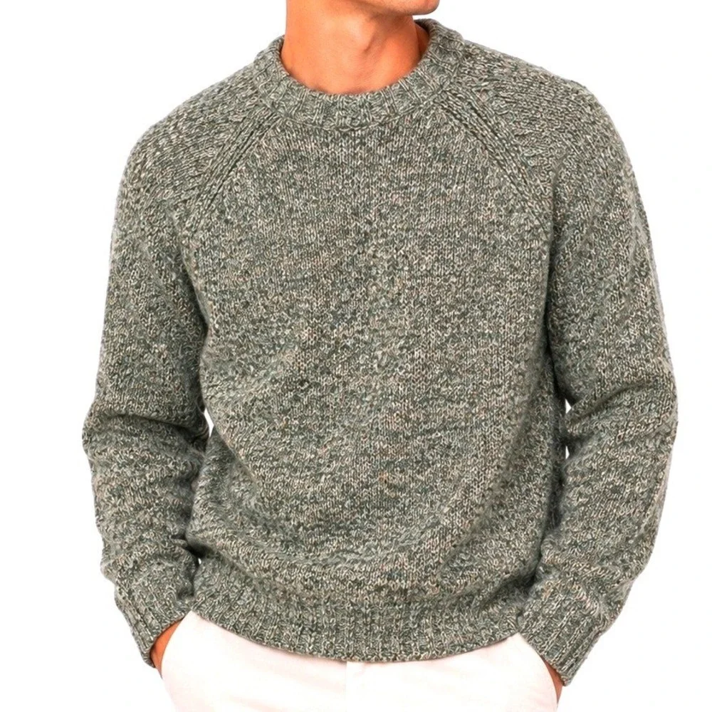 Zara Man Sweater Mens M Green Speckled Crew Neck Textured Knit Pullover Sweater